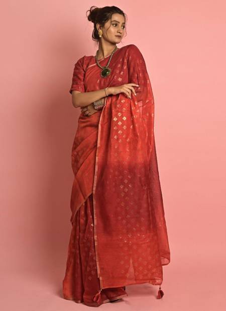 Light Red Colour Ashima New Latest Designer Fancy Wear Cotton Saree Collection 5807